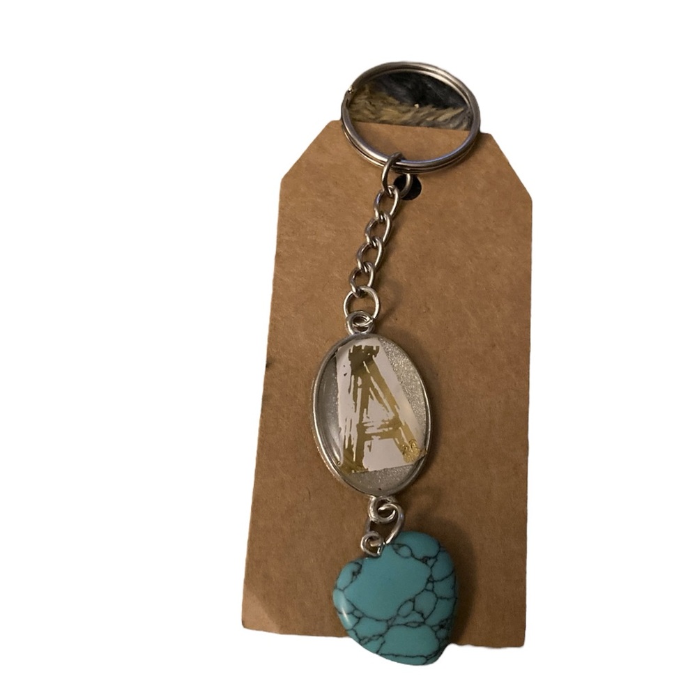 “A” keychain with turquoise heart